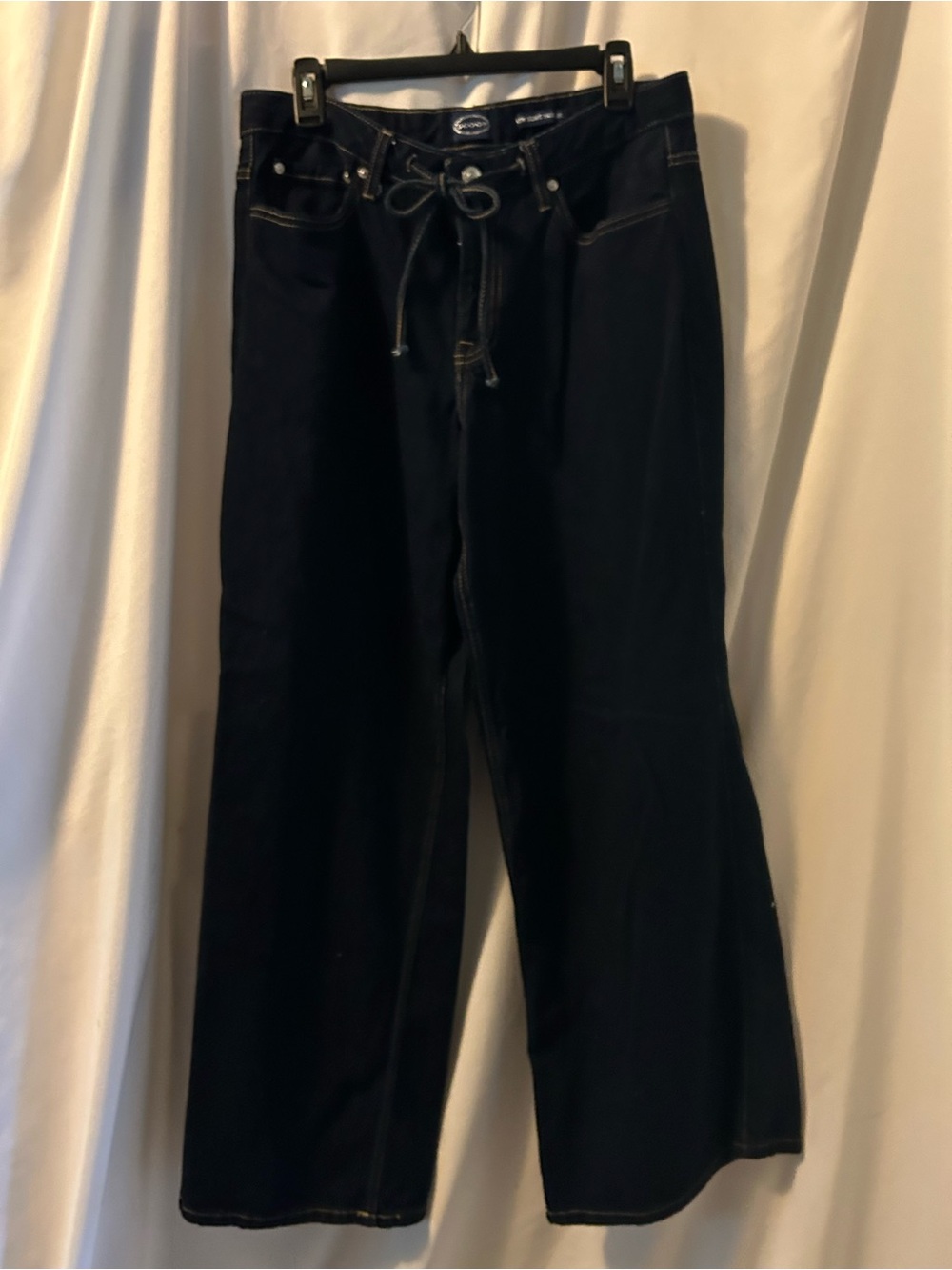 Dark Navy Wide-Leg Jeans with Drawstring Waist
